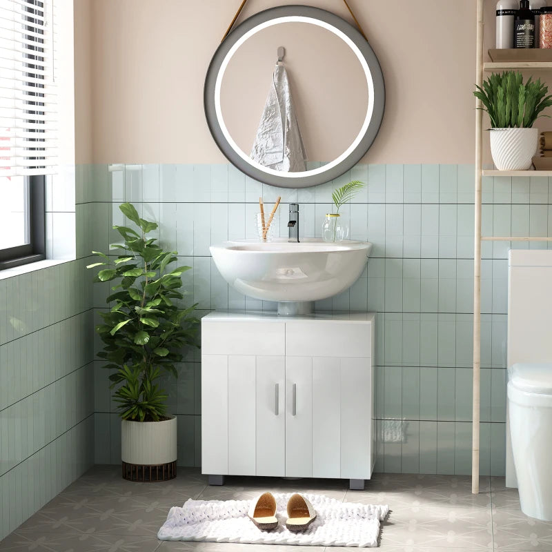 White Under Sink Storage Cabinet with Double Doors