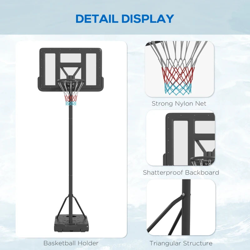 Adjustable Black Freestanding Basketball Hoop Set - 200-305cm