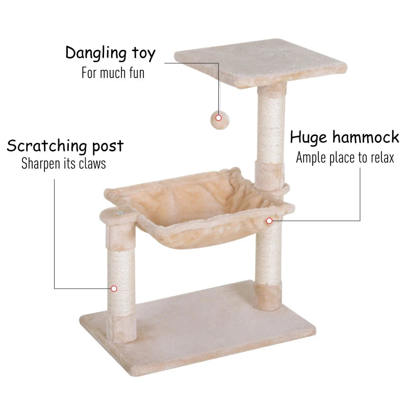 Beige Cat Tree with Scratching Posts and Hammock