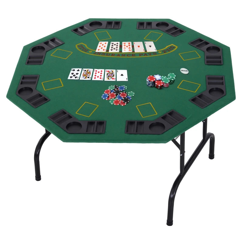 Green Octagon Poker Table with Cup Holders - 8 Player