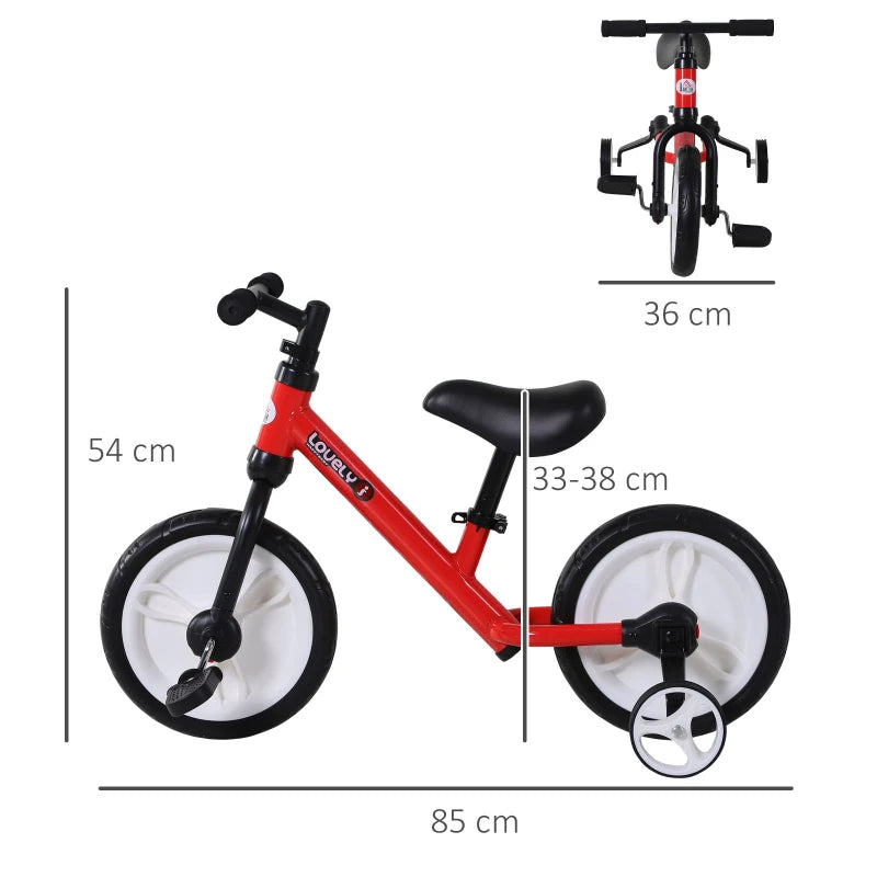 Red Toddler Balance Bike with Removable Stabilisers
