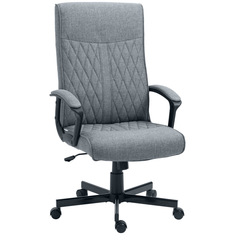 Dark Grey Linen High-Back Swivel Office Chair with Adjustable Height and Tilt