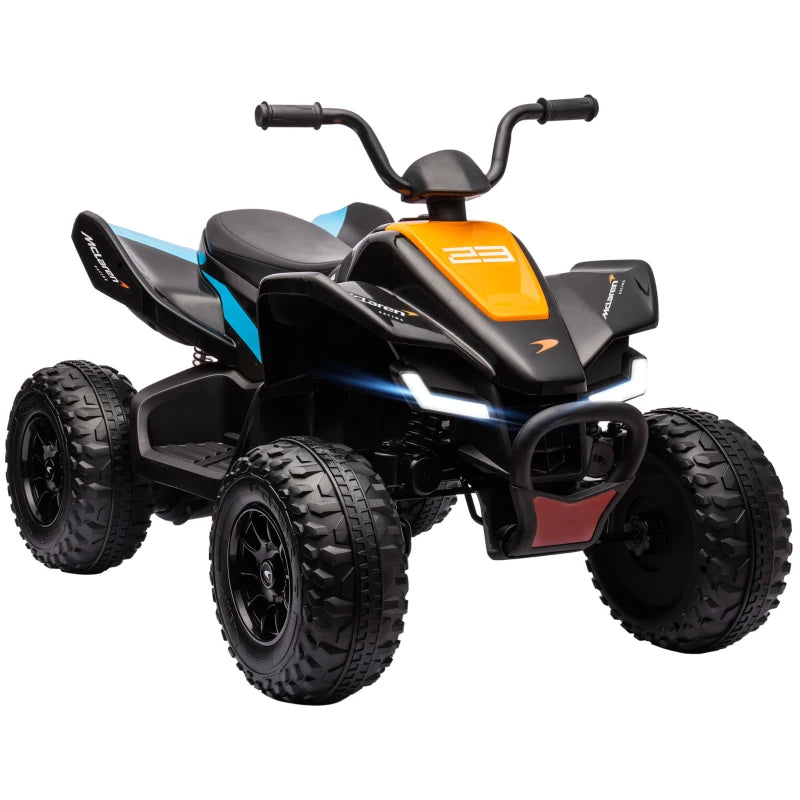 12V Black Quad Bike for Kids, Music, Headlights, MP3, Suspension Wheels - Ages 3-8