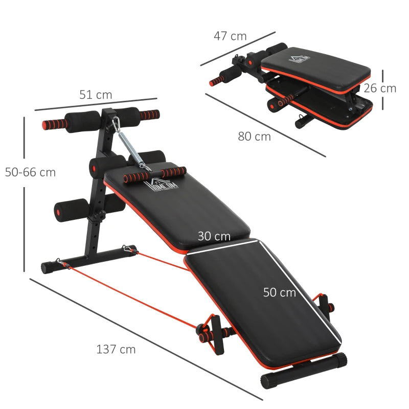 Adjustable Black Sit Up Bench with Thigh Support & Arm Rope - Home Gym Essential