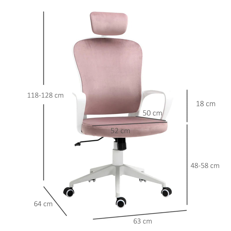 Velvet Pink Ergonomic High Back Office Chair with Adjustable Headrest