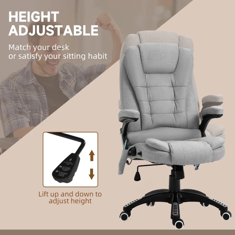 Light Grey Ergonomic Massage Office Chair with Heated Back Support