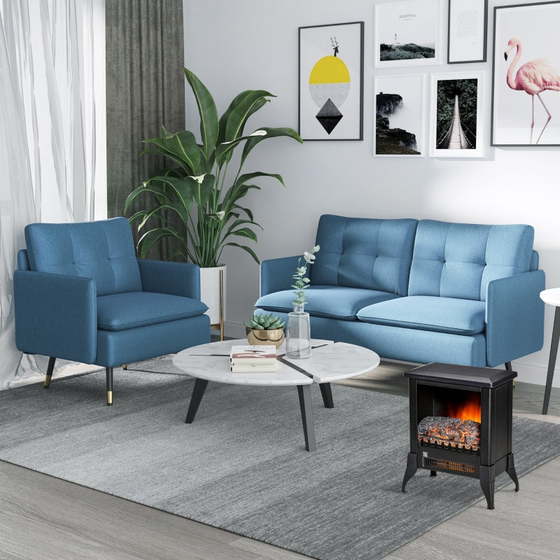 Blue Button Tufted One Seater Sofa with Cushions