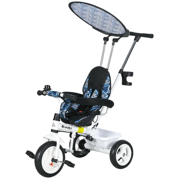 Blue 6-in-1 Kids Tricycle with 5-Point Harness and Canopy