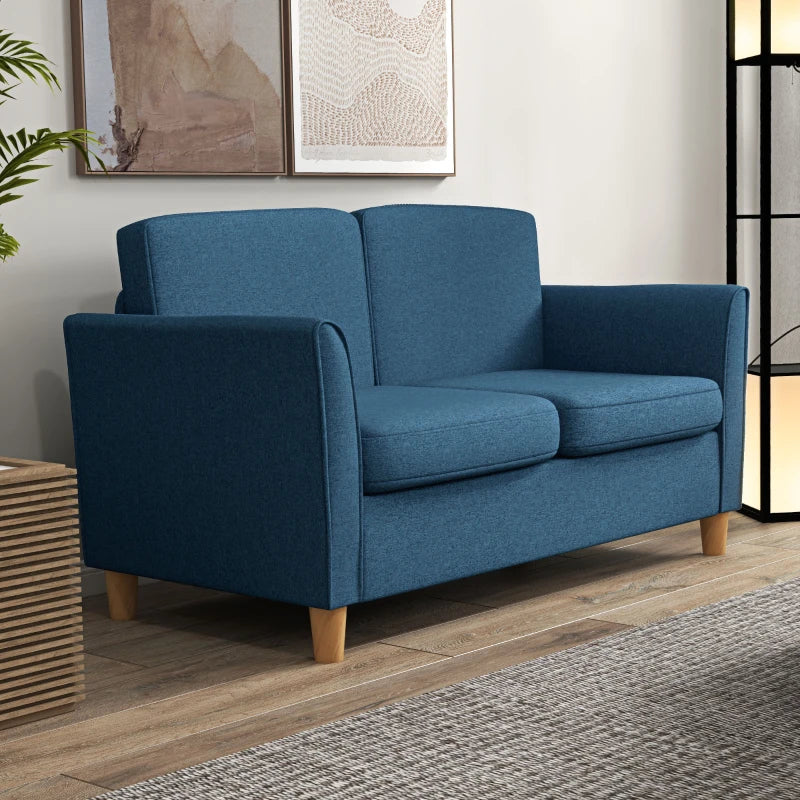 Blue Modern 2 Seater Loveseat Sofa with Wood Legs and Armrests