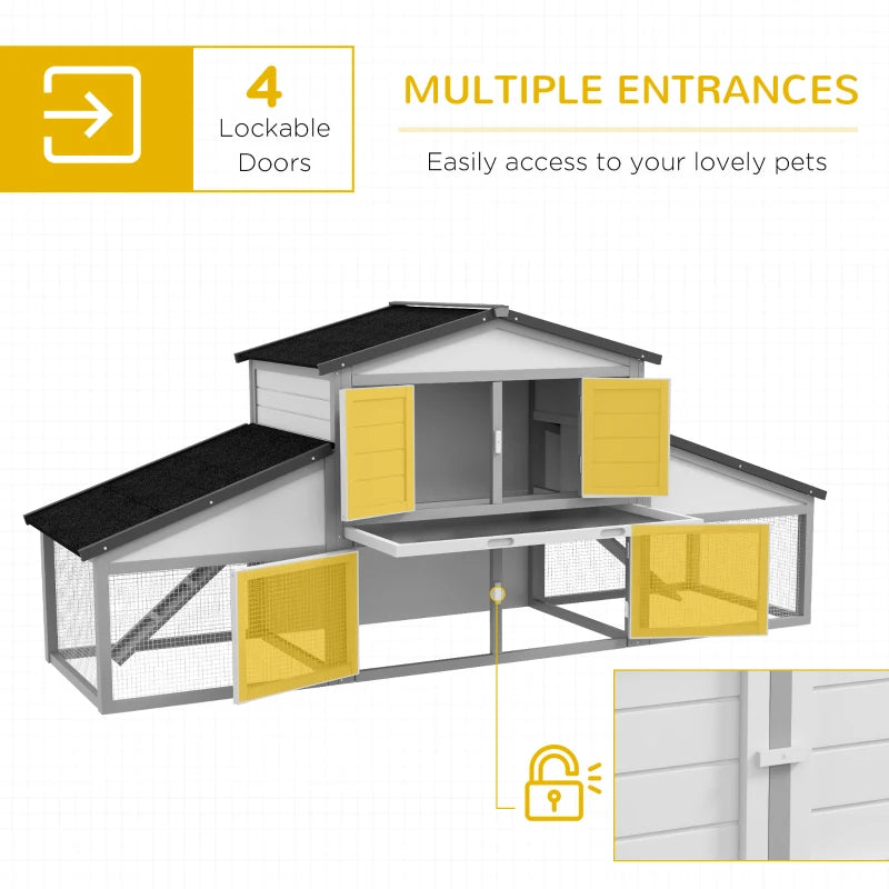 Large Outdoor Rabbit Hutch with Run and Ramp - Light Grey