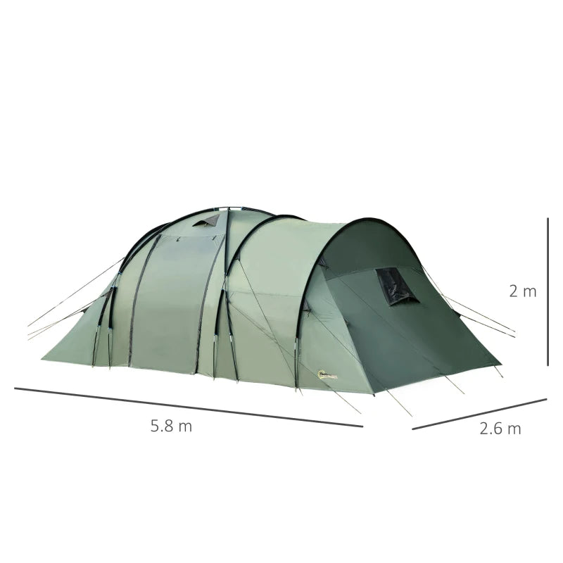 5-Person Two-Bedroom Tunnel Camping Tent in Green with Rainfly and Carry Bag