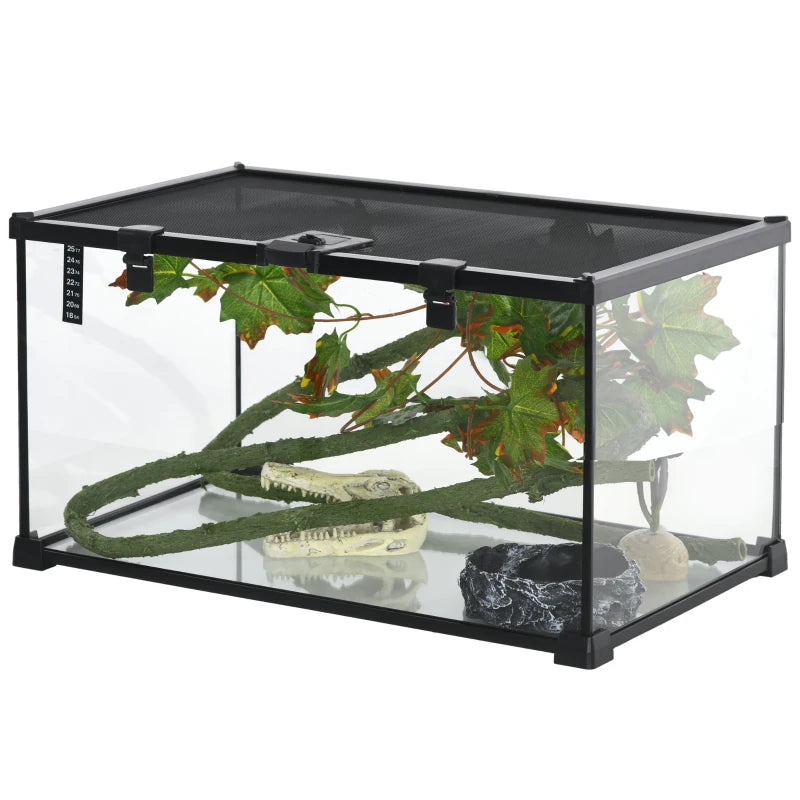 Black Glass Reptile Terrarium Kit, Small Animal Breeding Tank 50x30x25cm