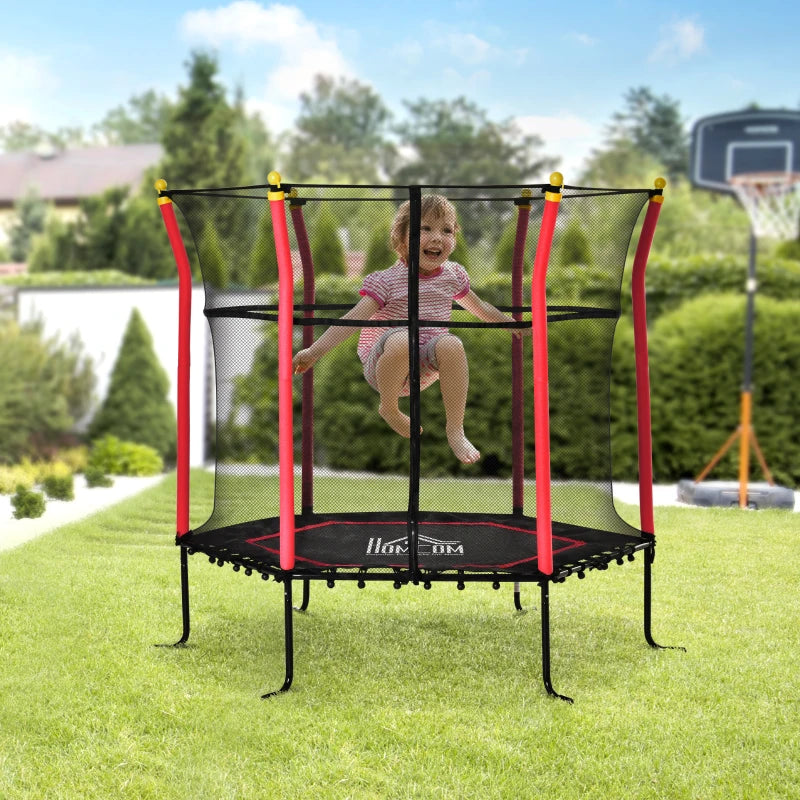 Red 5.2FT Kids Trampoline with Enclosure Net - Indoor/Outdoor Mini Trampoline for Ages 3-10