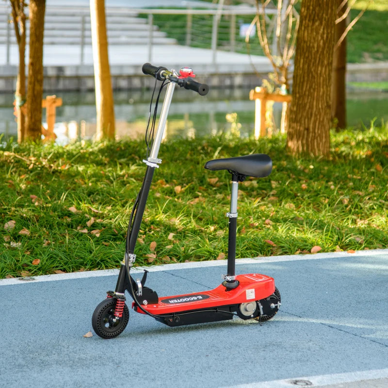 Red Folding Electric Scooter with Warning Bell, 15km/h Speed, Ages 4-14
