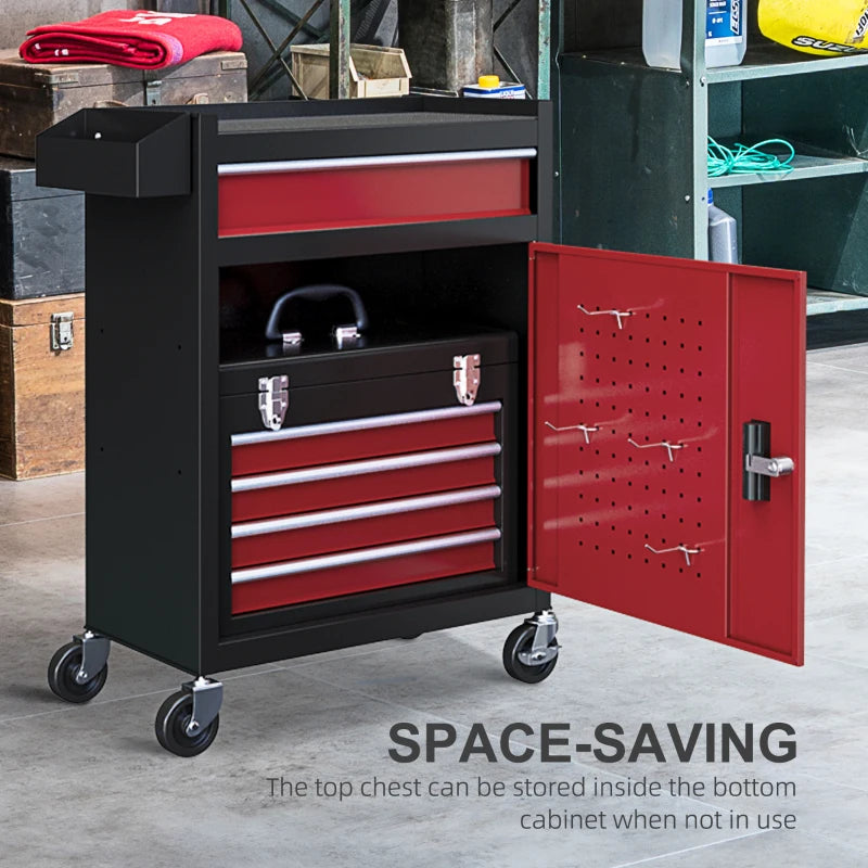 Black/Red Two-Part Tool Chest on Wheels