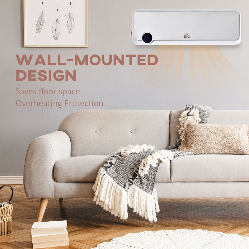 Wall-Mounted Electric Heater with Timer and Remote Control, 1000W/2000W, White