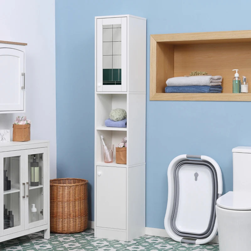 White Tall Bathroom Storage Cabinet with Mirror