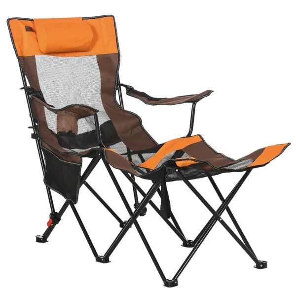 Multicolour Foldable Reclining Garden Chair with Footrest and Headrest