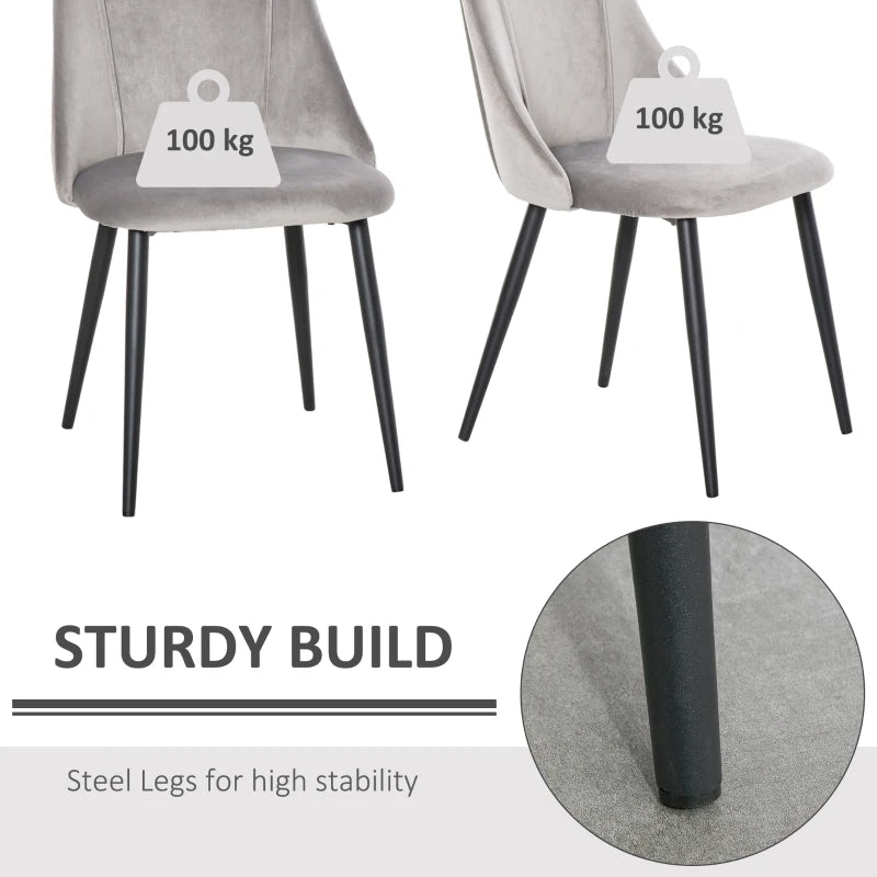 Grey Velvet Upholstered Dining Chairs Set of 2 with Metal Legs