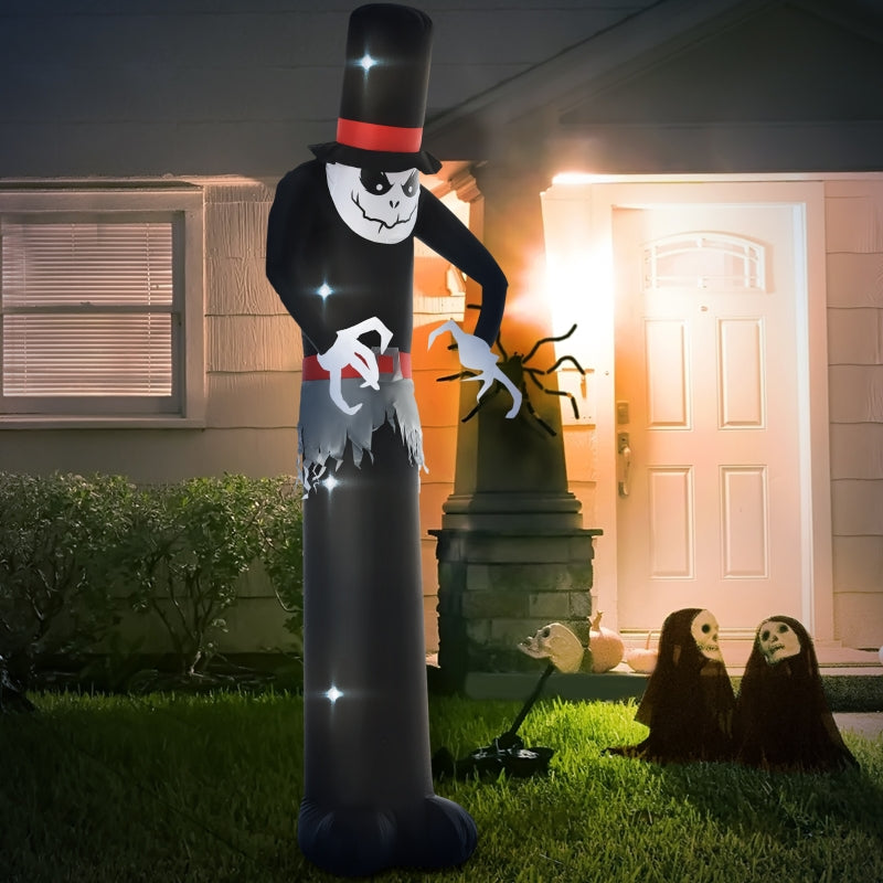 10ft Tall Ghost Inflatable with LED Lights - Scary Halloween Outdoor Decor - Black