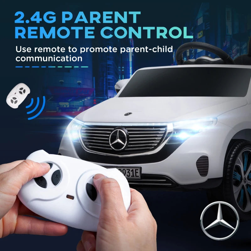 White 12V Kids Electric Ride On Car with Remote Control - Music, Lights, Bluetooth