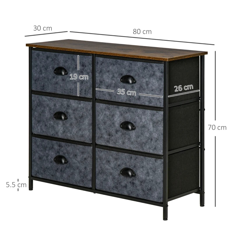6-Drawer Fabric Dresser Storage Cabinet - Grey/Black