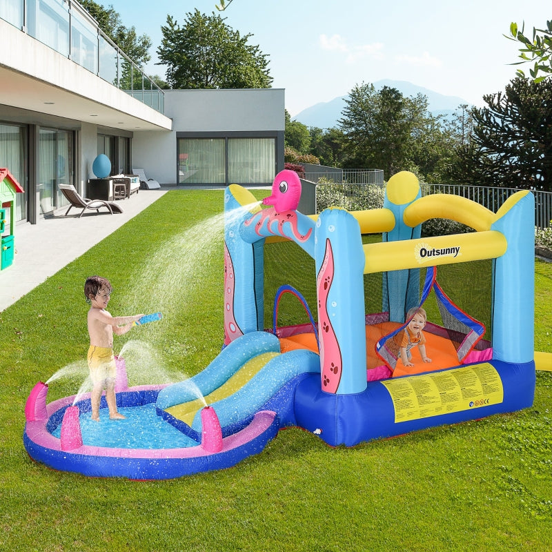 Inflatable Octopus Bounce Castle with Trampoline, Slide, and Pool - 3.8m Blue