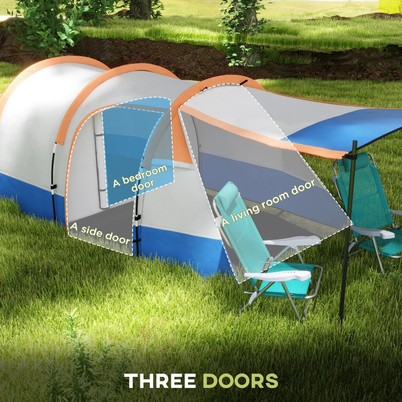 Orange 2-3 Person Waterproof Camping Tunnel Tent with Bedroom and Living Area