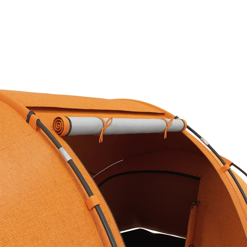 6-Person Orange Camping Tunnel Tent with Two Bedrooms and UV Protection