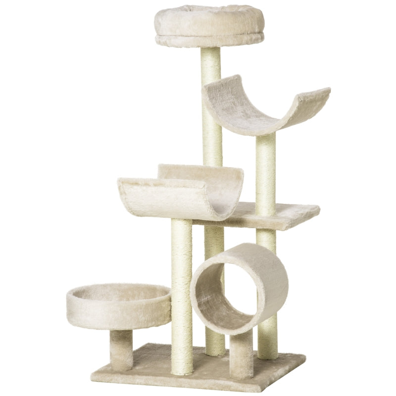 Beige Cat Tree Activity Center with Tunnel - 105cm Tall