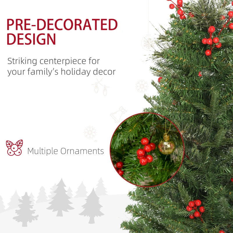 5ft Green Artificial Christmas Tree with Realistic Branches and Red Berries