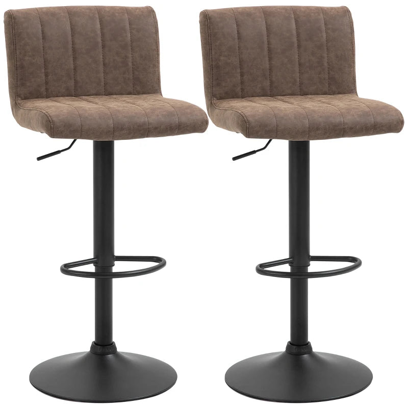 Brown Swivel Barstools Set of 2, Adjustable Counter Chairs with Footrest, PU Leather