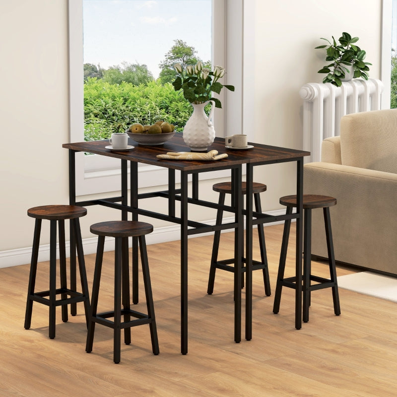 6-Piece Rustic Brown Bar Table Set with 2 Breakfast Tables and 4 Stools