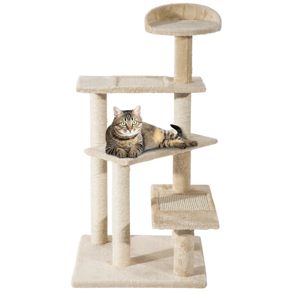 Beige 100cm Cat Tree Climbing Tower for Indoor Cats - Scratch Post & Activity Centre