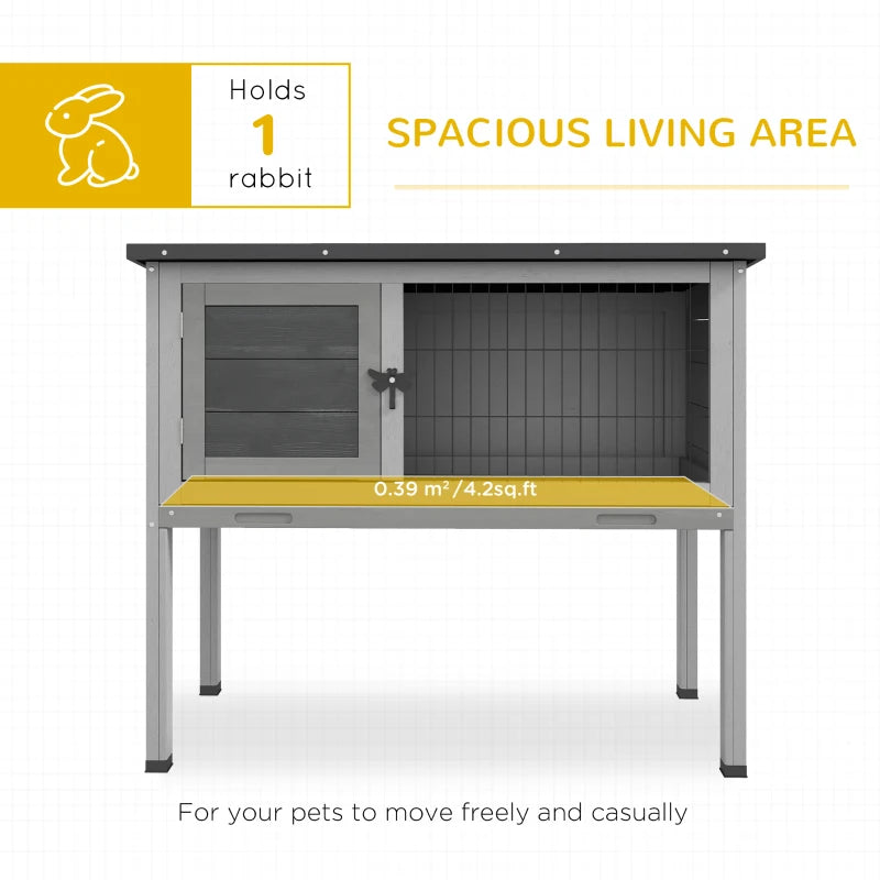 Grey Wooden Rabbit Hutch with Openable Roof - Indoor Outdoor Cage, 84 x 43 x 70 cm