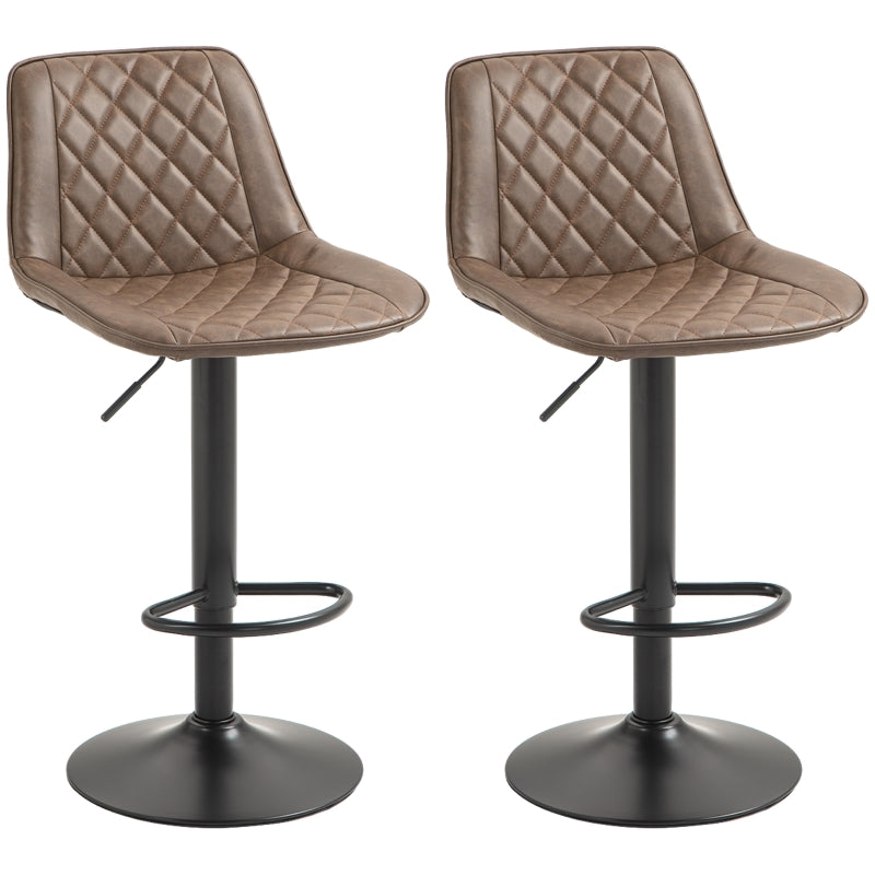 Brown Retro Swivel Bar Stools Set of 2, Adjustable Kitchen Chairs with Backrest
