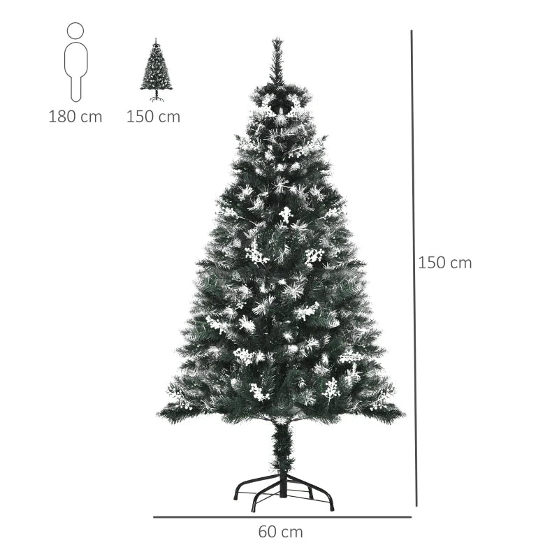 5FT Snow-Dipped Christmas Tree | White Berries & Star Topper | Indoor Xmas Decor