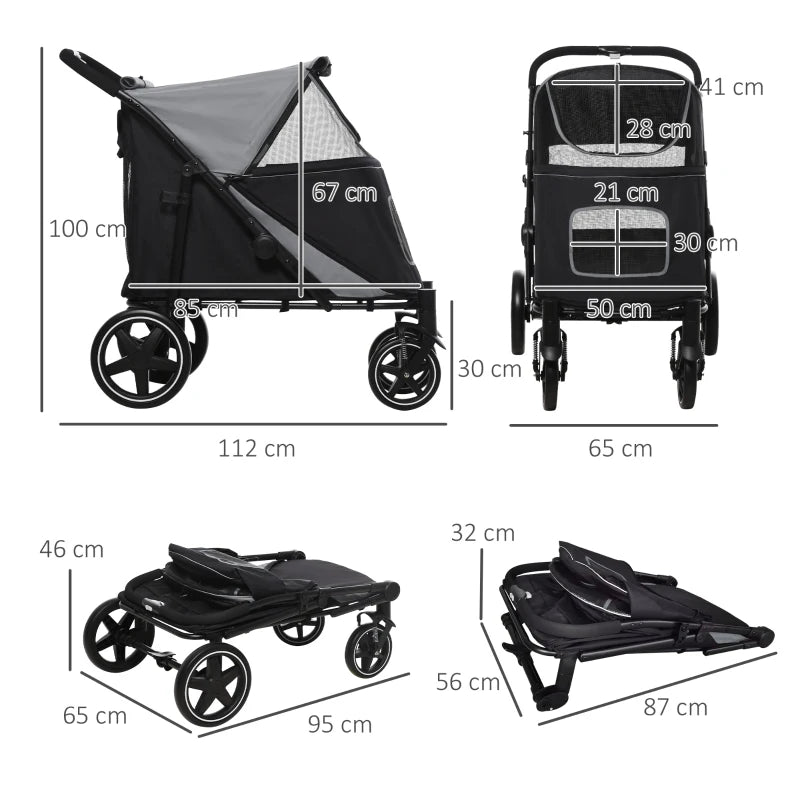 Black Foldable Pet Stroller for Medium and Large Dogs