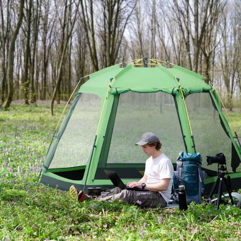 Green 6-Person Pop-Up Camping Tent with Windows and Doors