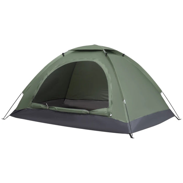 Camouflage 2-Person Camping Tent with Zipped Doors, Storage Pocket - Dark Green