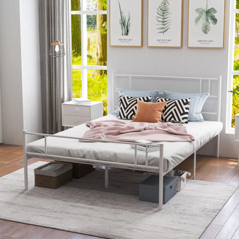White Metal Double Bed Frame with Storage Space