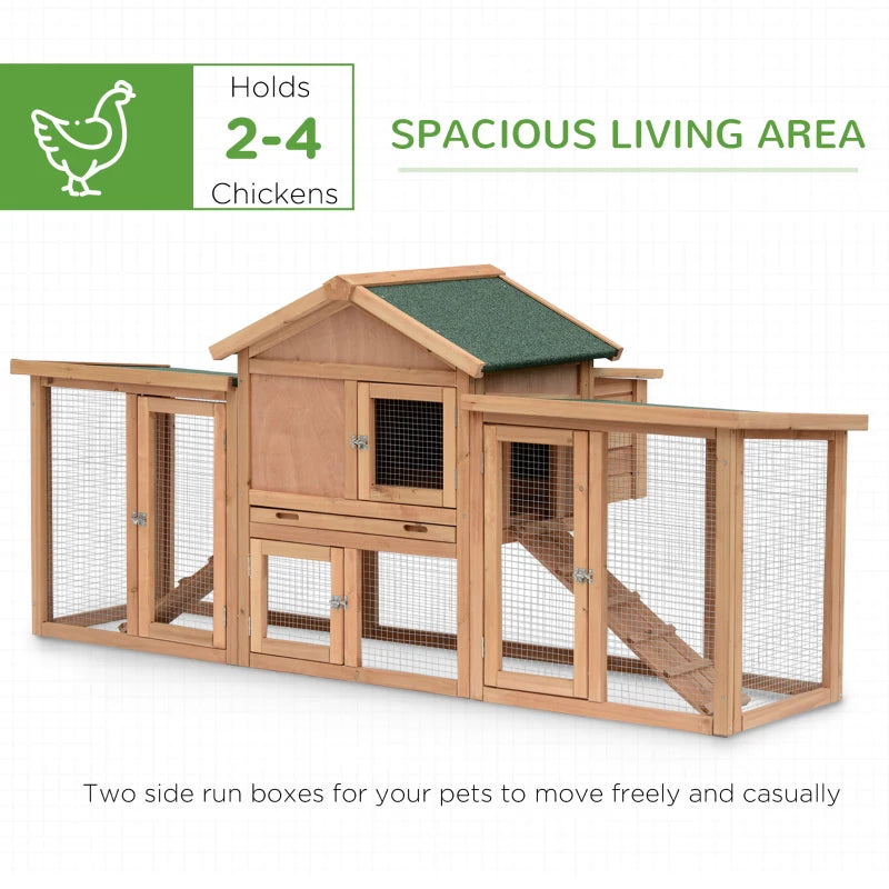 Wooden Chicken Coop with Run and Nesting Box - Large, 204 x 85 x 93cm (Brown)