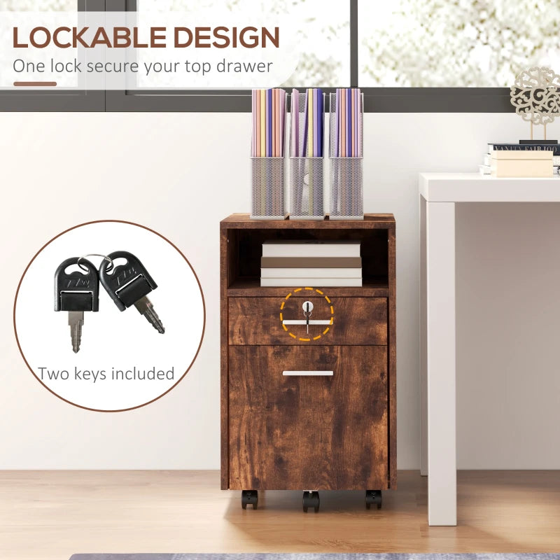 Wood-Effect 2-Drawer Filing Cabinet with Wheels