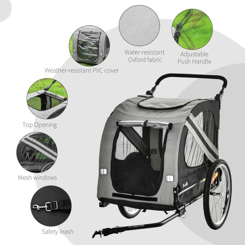 Grey Pet Bike Trailer Stroller with Reflectors