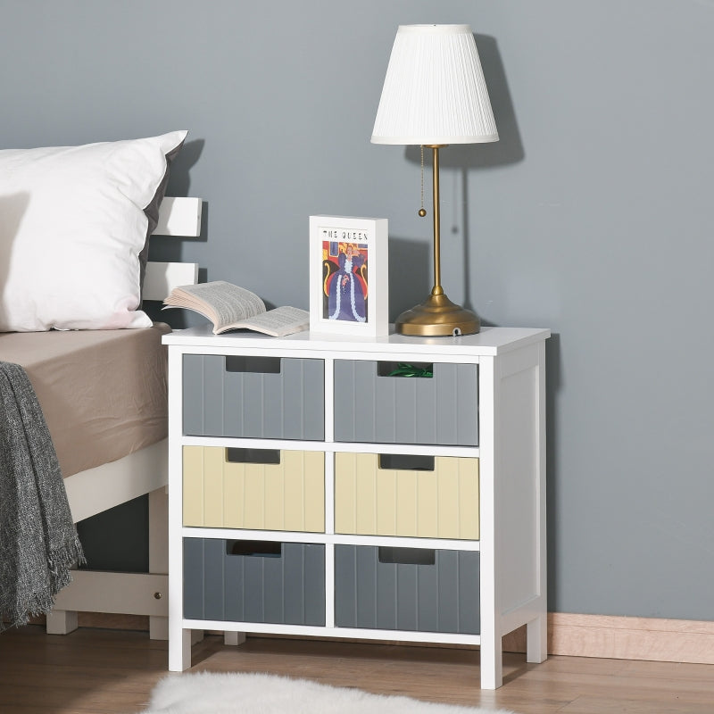 6-Drawer White Storage Tower with Wood Top - Bedroom Organizer