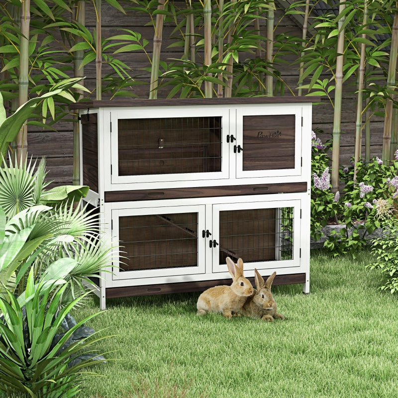 Outdoor Rabbit Cage with Sliding Trays, Asphalt Roof - 2 Tiers, Grey