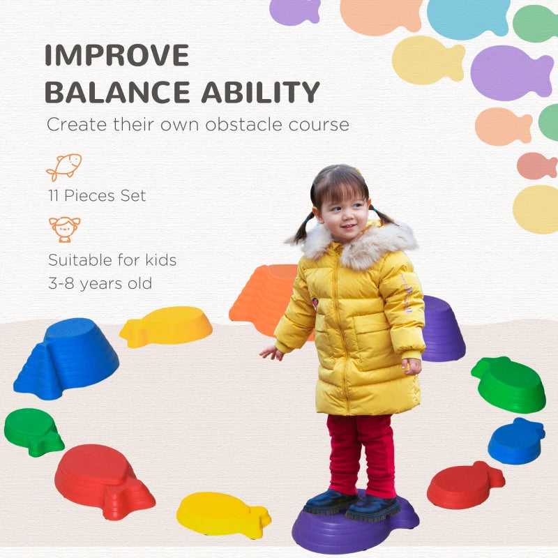 Multicoloured Kids Balance Stepping Stones Set - 11 Pieces