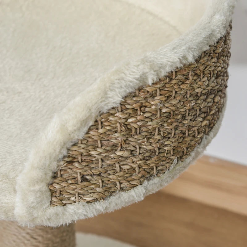 Beige Cat Tree Scratching Post with Dangling Ball