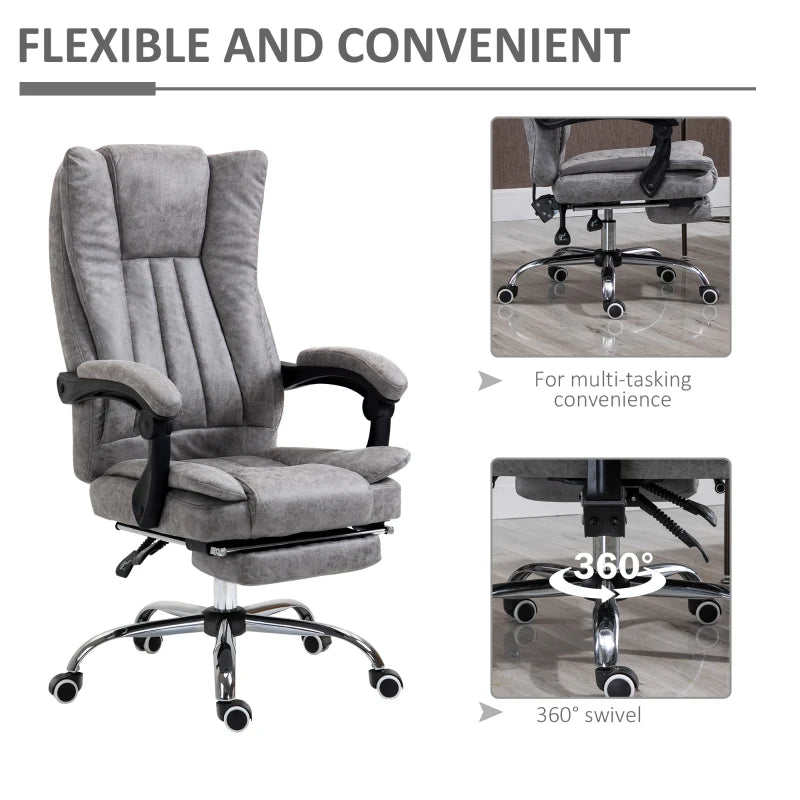 Grey Microfibre Home Office Chair with Reclining Function & Footrest