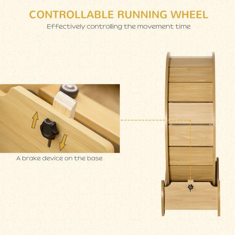 Wooden Cat Treadmill with Carpeted Runway - Natural Wood Finish